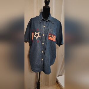 Vintage Natural Impressions Patriotic Denim Button Down Shirt Large